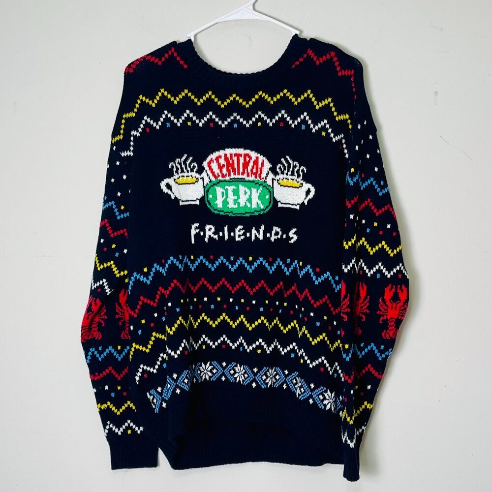 Friends Central Perk Sweater Adult Blue Lobster Graphic Novelty Knit Crewneck